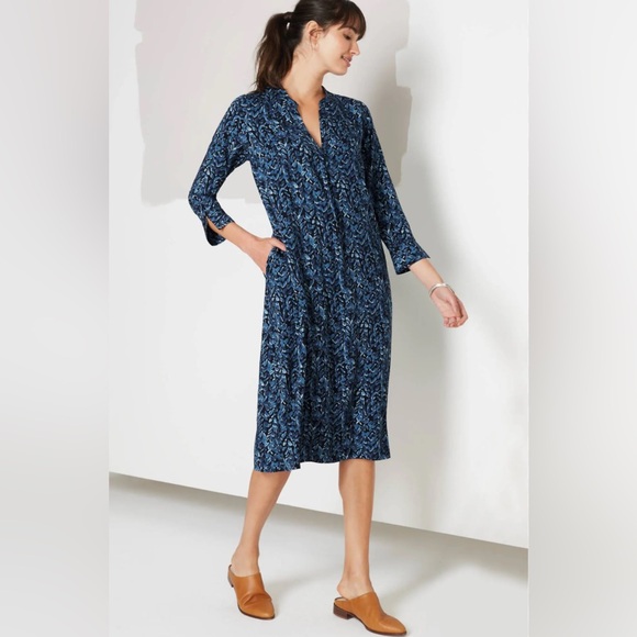 J. Jill Dresses & Skirts - 🌿 NWT J. Jill Navy & Light Blue Leaf Print Dress XL – Pockets! 🌿
